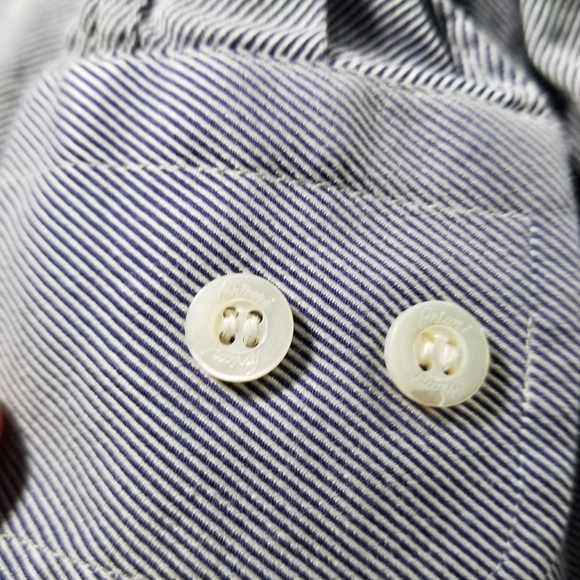 Brioni Mens 100% Cotton Italy Blue Casual Button Down Dress Micro Striped XL - Picture 5 of 10